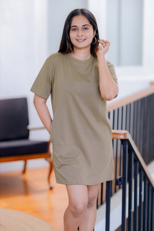 Relax T-shirt Dress (Oversize) - Middle Embroider - Stock Clearance