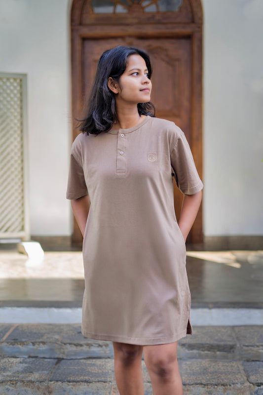 Relax Henley-neck Short T-shirt Dress (Oversize)